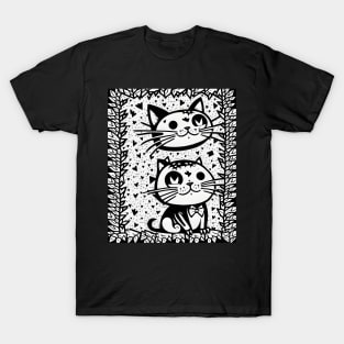 Beautiful Black and White Cat Illustration - Modern Art T-Shirt